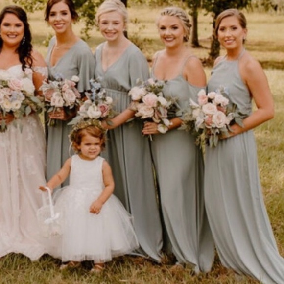 Show Me Your MuMu Caitlin Ruffle Maxi Dress in Silver Sage Crisp - Picture 3 of 5